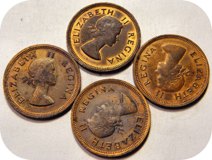 Top Graad SA Unie: 4 x 1955 1/4d in A/UNC onder R40!  Bie per munt.