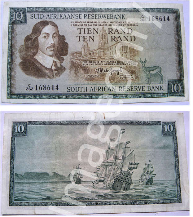 RARE RSA R10 De Jongh C262 note.  1967.