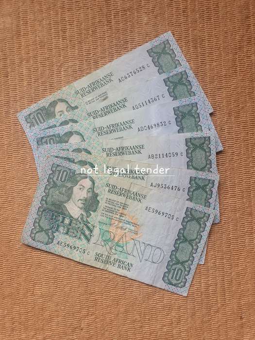 6 C Stals 1st Issue Afr/Eng Ten Rand Banknotes (AJ/AC)