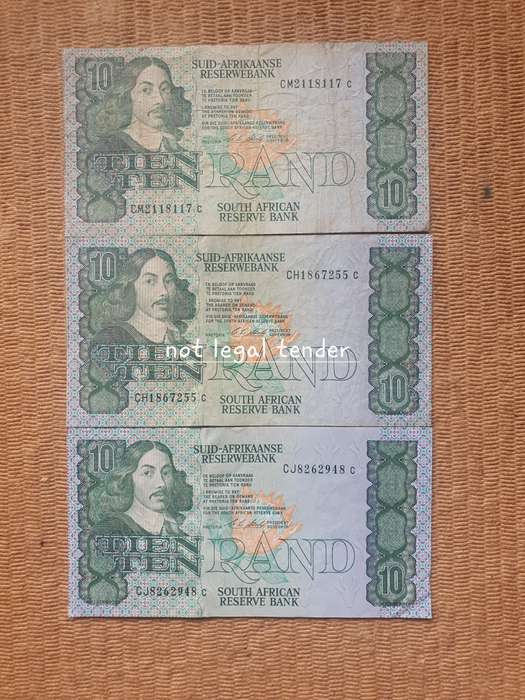 3 C Stals 1st Issue Afr/Eng Ten Rand Banknotes (cm/cj)
