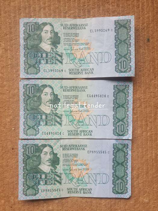3 C Stals 1st Issue Afr/Eng Ten Rand Banknotes (EL/EP)