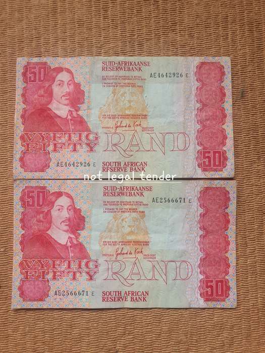 2 GPC de Kock 3rd Issue Afr/Eng Fifty Rand Banknotes (AE/AE)