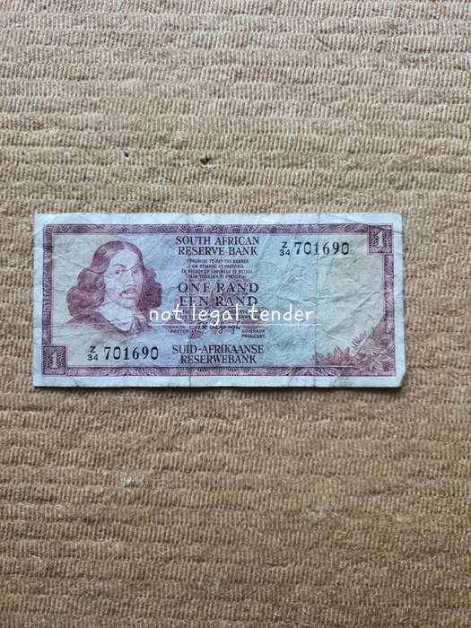TW de Jongh 1st Issue Afr/Eng One Rand Banknotes (Z34) Replacement