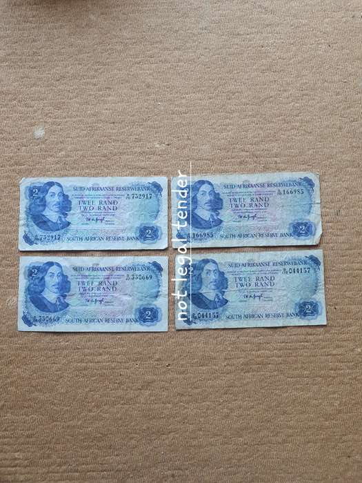 Four 1974 TW de Jongh 2nd Issue Afr/Eng Two Rand Banknotes. (D20/172)