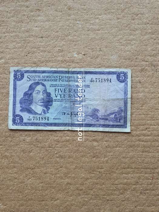 1974 TW de Jongh 2nd Issue Afr/Eng Five Rand Banknotes. (D160)