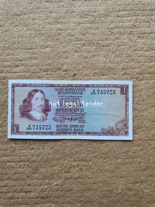 Unc 1973 TW de Jongh 2nd Issue Afr/Eng One Rand Banknote (B291)