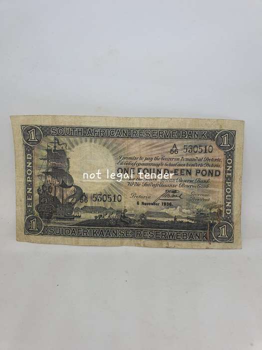 1936 J Postmus 1st Issue Eng/Afr One Pound Banknote (A56)