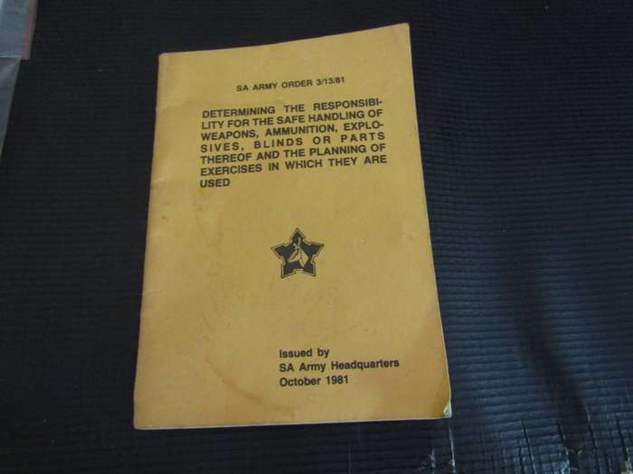 Vintage SA Army order 3/13/81. Safe handling of guns and explosives