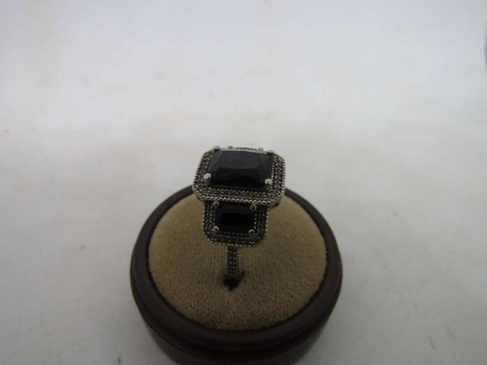 Sterling Silver women's ring with Black stone. size 14 box not incl