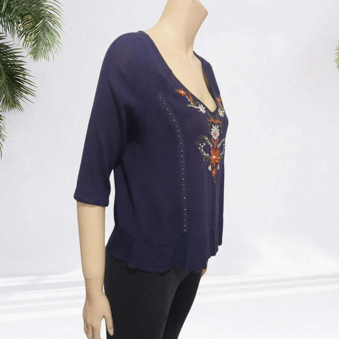 Navy blue floral Top size Medium