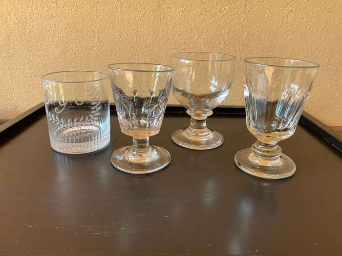 Antique Etched Glass 1800's x4