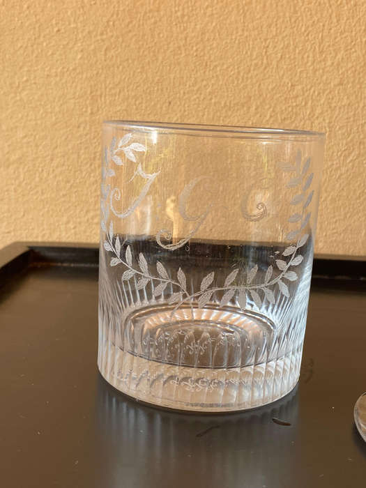 Antique Etched Glass 1800's x4