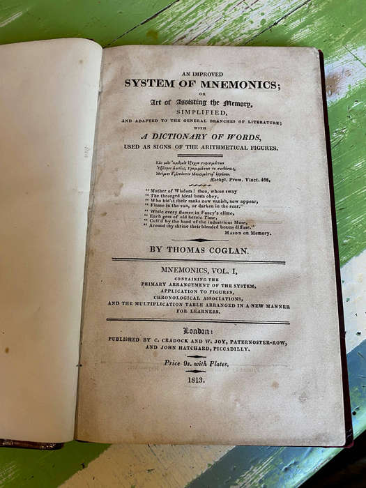 An Improved System of Mnemonics by Thomas Coglan First Edition 1813