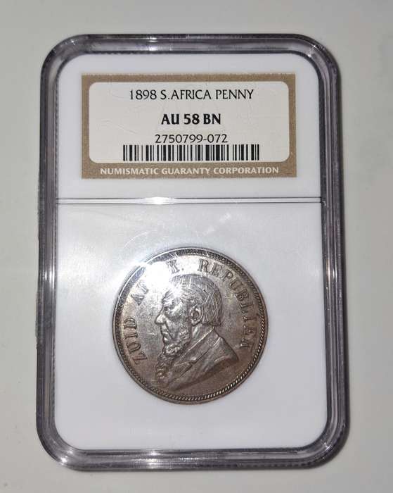 1898 ZAR PENNY NGC AU 58