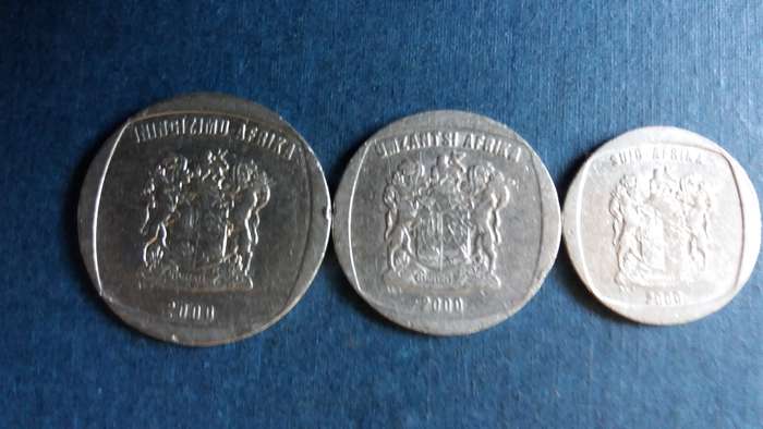 South Africa 2000 R5, R2 & R1 * Old Coat of Arms* Difficult to find