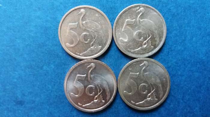 South Africa 2002, 2003, 2004 & 2005 5 cent * 4 x coins*
