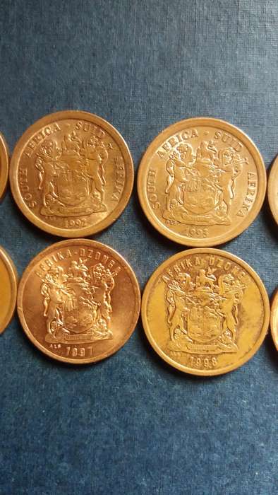South Africa 1990, 1991, 1992, 1993, 1994, 1995, 1996, 1997, 1998 & 1999 5c * 10 x coins
