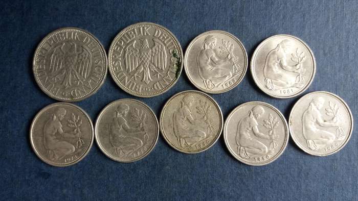 Germany lot 5 Deutsch Mark & 50 Pfennig  R53  *9 x coins*