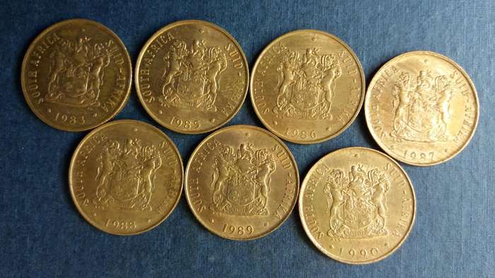South Africa 1983, 1985, 1986, 1987, 1988, 1989 & 1990 2 cent * 7 x coins*