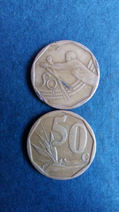 South Africa 2003 50 cents - ICC Cricket World Cup* Mintage 11 749* & Stelizia plant *2 x coins*