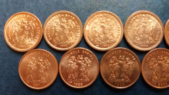 South Africa 1991, 1992, 1993, 1994, 1995, 1996, 1997, 1998, 1999, 2000 & 2001  1 cent *11 x coins*