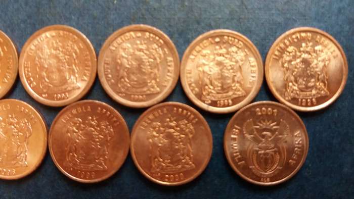South Africa 1991, 1992, 1993, 1994, 1995, 1996, 1997, 1998, 1999, 2000 & 2001  1 cent *11 x coins*