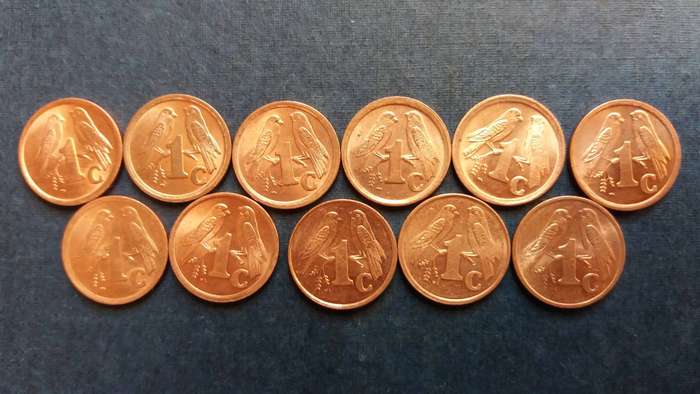 South Africa 1991, 1992, 1993, 1994, 1995, 1996, 1997, 1998, 1999, 2000 & 2001  1 cent *11 x coins*