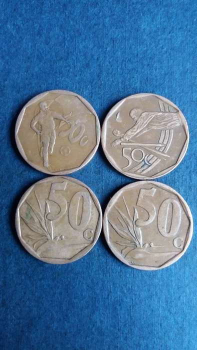 South Africa 2002 & 2003 50 cents - Bafana & ICC Cricket World Cup with Stelizia plant