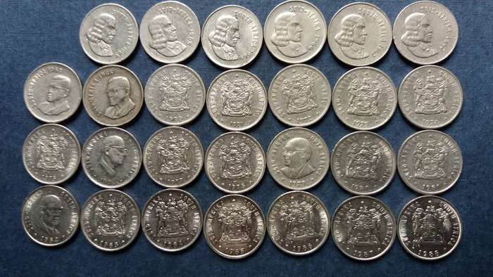 South Africa 2nd Decimal 5c from 1965 to 1989 * Excluding 1969 & 1989* 27 x coins