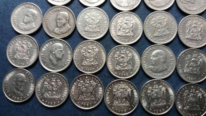 South Africa 2nd Decimal 5c from 1965 to 1989 * Excluding 1969 & 1989* 27 x coins