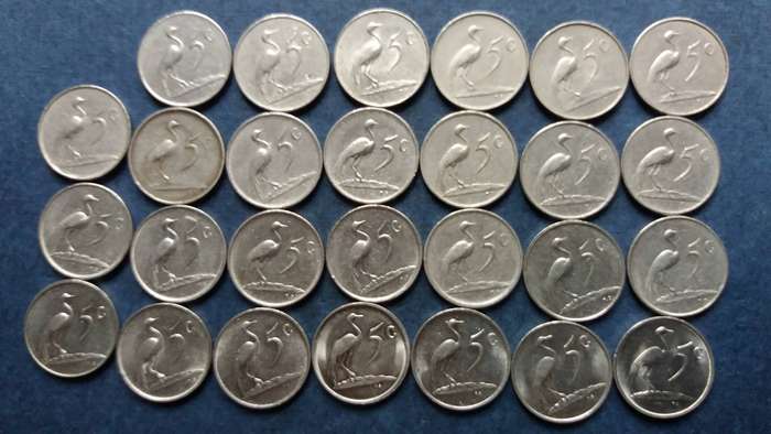 South Africa 2nd Decimal 5c from 1965 to 1989 * Excluding 1969 & 1989* 27 x coins