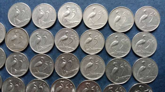 South Africa 2nd Decimal 5c from 1965 to 1989 * Excluding 1969 & 1989* 27 x coins