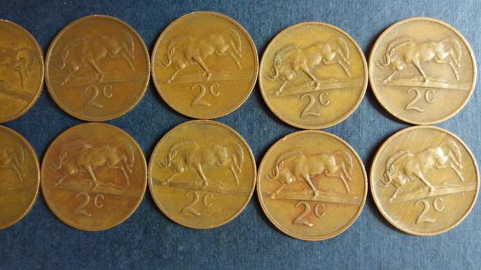 South Africa 1970, 1971, 1972, 1973, 1974, 1975, 1977, 1978, 1980 & 1981 2 cent * Coat of Arms*