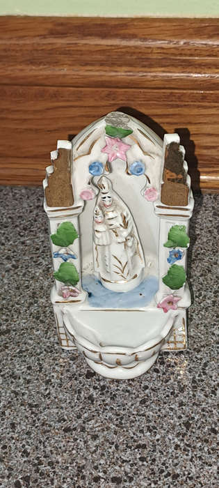 Vintage Catholic holy water fountain porcelain