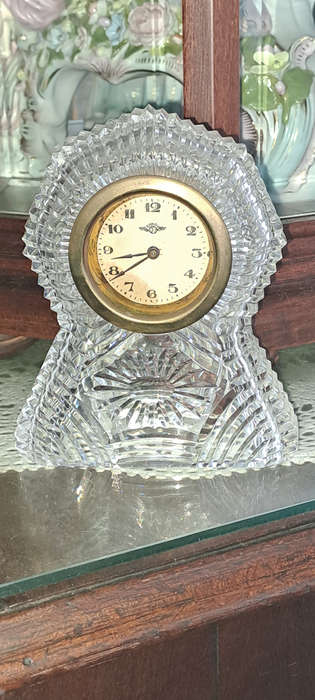 VintageKeinzle German crystal desk clock working no damage