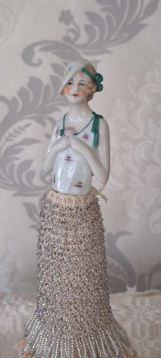 Stunning Tall hand beaded and 1/2body porcelain figurine ONE OF A KIND