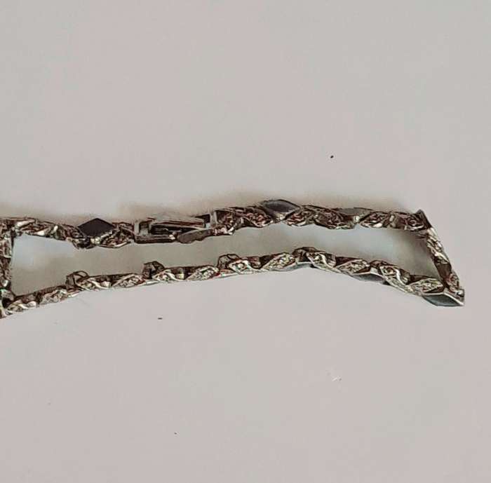 Vintage silver tone and black geometric Art Deco tennis bracelet