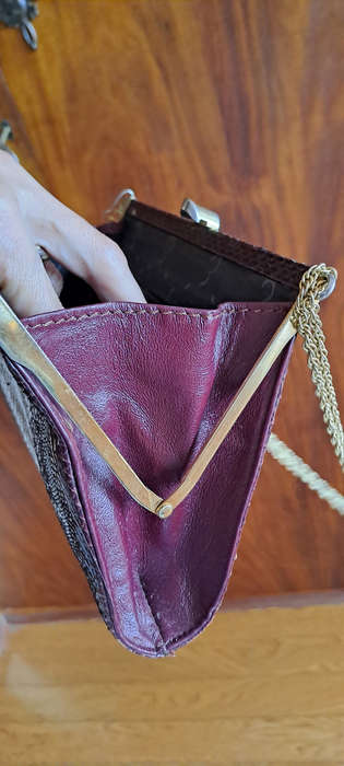 genuine 1960's snake skin leather hand bag