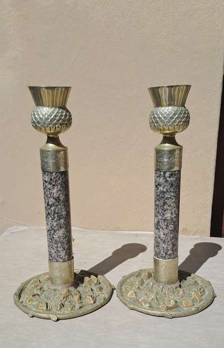 Marble and Silver Tone Candle Sticks by J. Hardy & Co Aberdeen