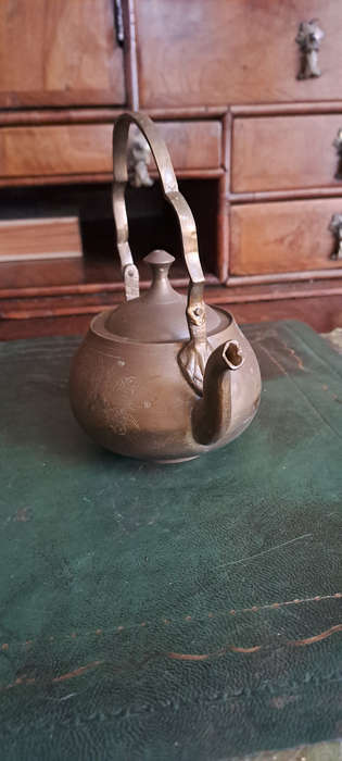 Vintage Indian Brass tea pot etched small