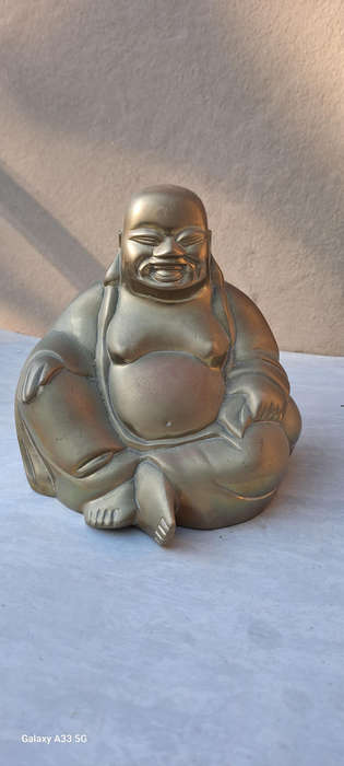 Large antique laughing Buddha Feng Shui Hallmarked Brass