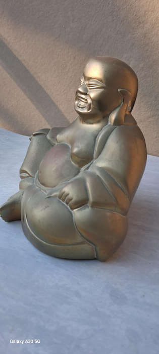 Large antique laughing Buddha Feng Shui Hallmarked Brass