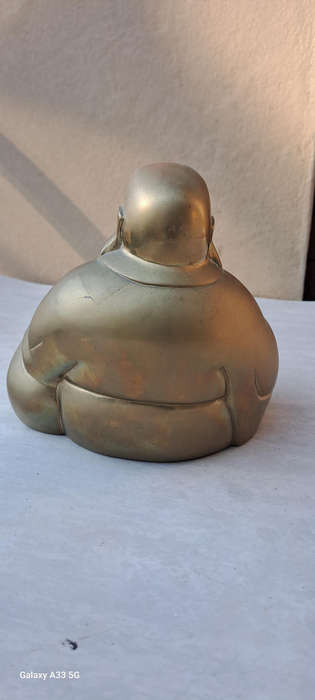 Large antique laughing Buddha Feng Shui Hallmarked Brass