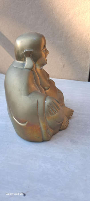 Large antique laughing Buddha Feng Shui Hallmarked Brass