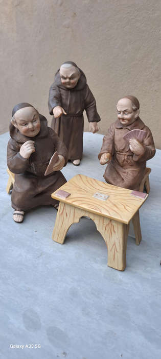 Carl Scheider German bisque monks playing cards every expresive