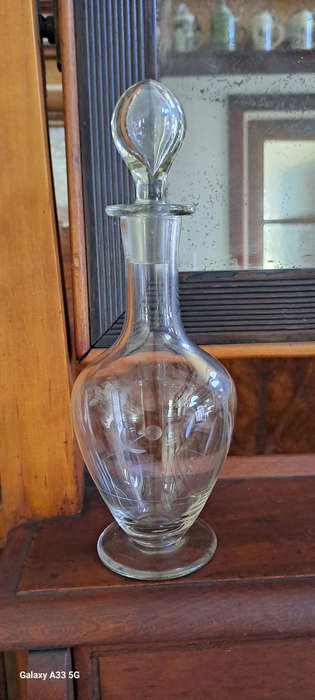 Vintage engraved art Deco? glass decanter/Carafe