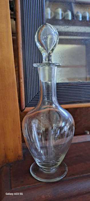 Vintage engraved art Deco? glass decanter/Carafe