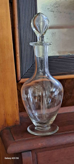 Vintage engraved art Deco? glass decanter/Carafe