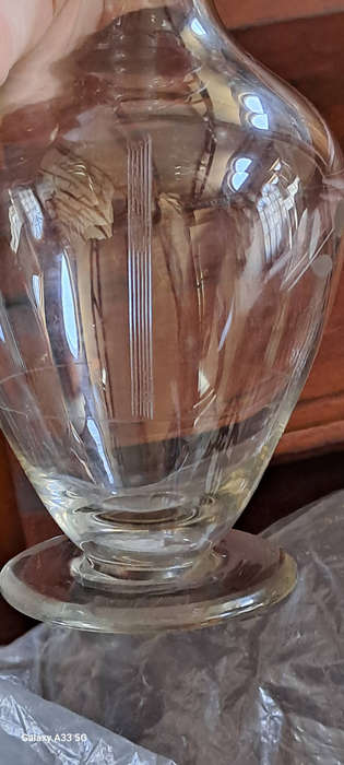 Vintage engraved art Deco? glass decanter/Carafe