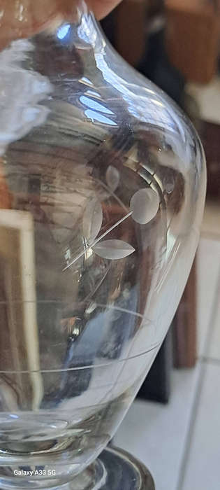 Vintage engraved art Deco? glass decanter/Carafe